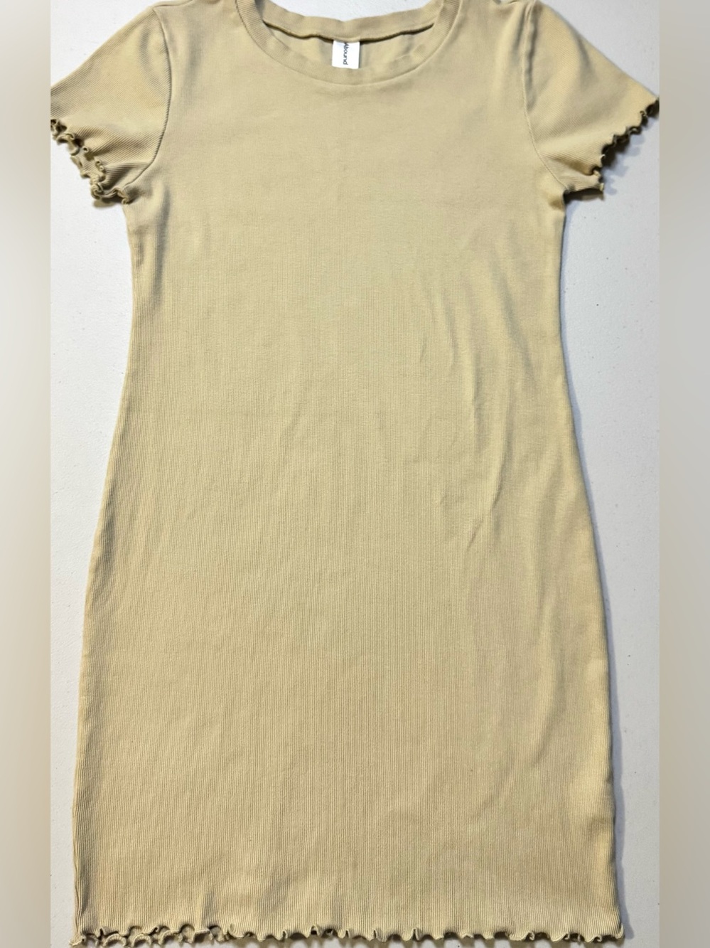 Abound Ribbed Bodycon Mini Dress Tan Beige Lettuce Hem Short Sleeve Medium